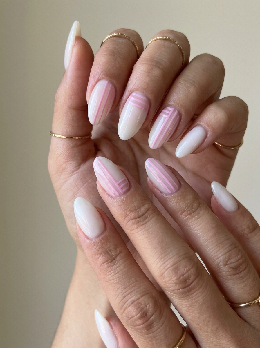 Pink Stripe August Nails
